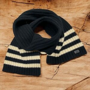 * Coach Black and Cream Striped Scarf 63” long men’s 100% wool thick classic